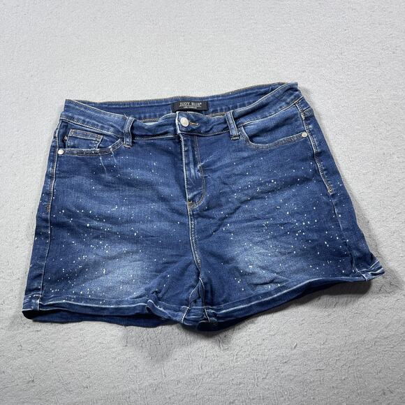 Judy Blue Shorts Womens XL Blue Denim Stretch Bleach Distressed High Rise Summer - Picture 1 of 9